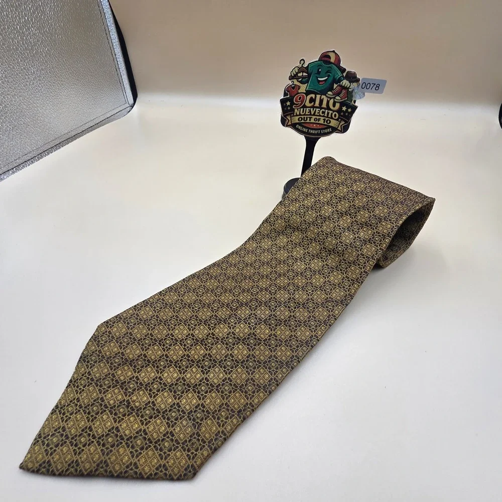 Valentino Cravatte Mens Silk Tie Gold Black Geometric Medallion Made in Italy